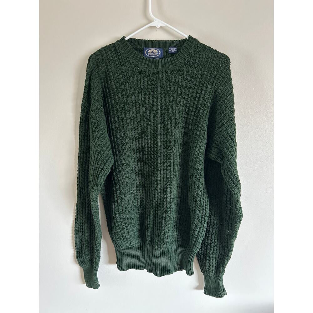 British Khaki Robert Leighton Mercerized Cotton Sweater Green Large Knit Vintage